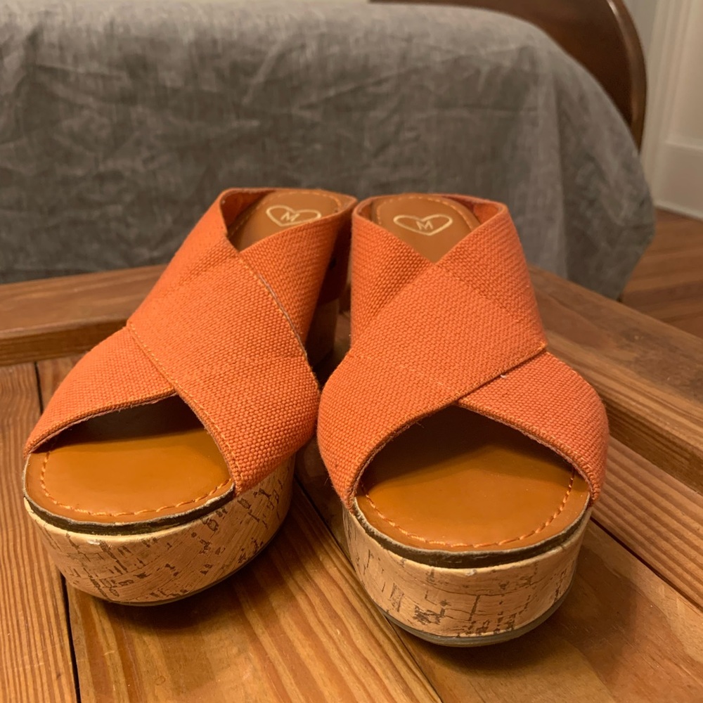 Madeline Orange Cork Wedge Sandals